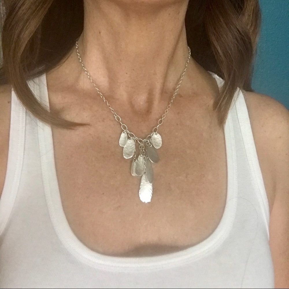 Hammered Silver Tiered Pendant Necklace